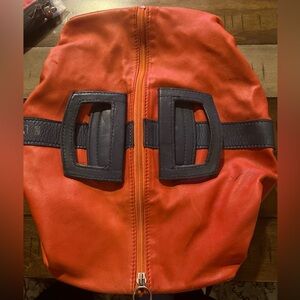 Orange Navy Soft Leather Travel Tote Bag
Check photos for stains